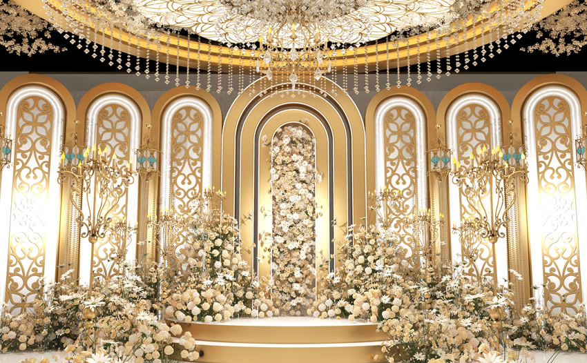 兴安香槟色调婚礼堂效果展示